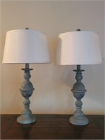 (2) Green Gray Candlestick Table Lamps with Shades