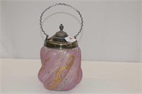 Blown Glass Pink & Gold Biscuit Barrel 8"H