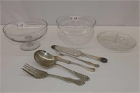 3 Serving Bowls & 5 Silverplate Serving Pieces