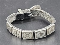 Western Black Leather & Silver-Tone  Bracelet