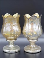 (2) Glimmering Silver & Gold Tulip Candleholders