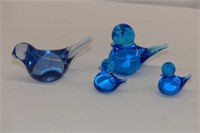 4 Blue Glass Bird Ornaments