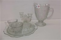 Iris Patterned Glassware including 9" Pitcher