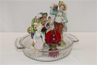4 Bisque & China Figurines, 4" Miniature Lamp