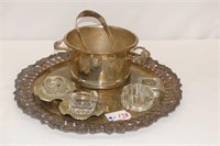 4 Assorted Salters, 12" Silver Plate Tray,