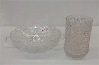 10" Double-Handled Bowl, 6" Glass Vase