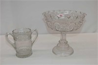Glass Pedestal Bowl 9"H & Glass Spooner 5"H