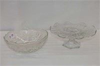 Patterned Glass Cake Stand 10"Di  &  Bowl 9"Dia