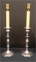 Pair of Sheffield Plate Candlestick Lamps