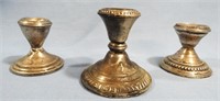 3 WEIGHTED STERLING CANDLEHOLDERS *496.6 GRAMS