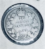 1903-H SILVER Canadian 10 cent coin