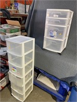 Six drawer plastic storage container and a four