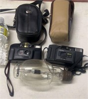 LOT OF VINTAGE CAMERAS AND LARGE BULB