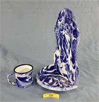Blue Enamel Soap Dish & Cup 11"