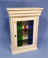 White Storage Cabinet W/ Stained Glass Door 30"x28