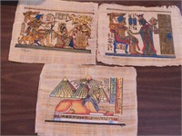 Lot de 3 peintures style égyptiennes sur papyrus