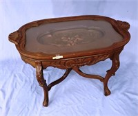 Victorian Tea Table W/Glass Top Tray 20"h, 31"w,