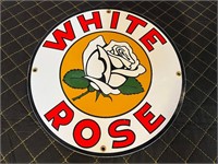 1ft Round Porcelain White Rose Sign