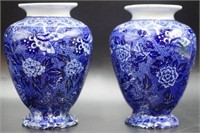Pair of Shelley blue & white dragon vases