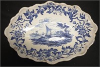19th century blue & white Delft shallow oval bowl