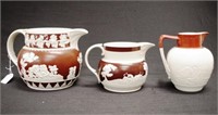 Three Georgian Spode brown on white stoneware jugs