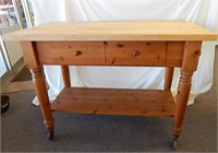 Solid Oak Portable Kitchen Island with Drawer