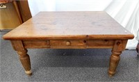Vtg Square Coffee Table w/ Drawer  Solid Wood