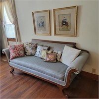 Vintage Rolled Arm Sofa w/ Oriental Pillows & Art