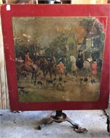 Vintage Fire Screen with Hunt Club Theme 28” Sq,