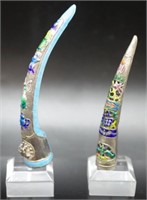Two Chinese silver & enamel fingernail guards