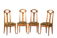 SET OF FOUR FRENCH ART NOUVEAU CARVED WOOD CHAIRS