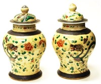 Two large Chinese ceramic dragon lidded jars