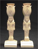 Pair of Egyptian carved ivory candlesticks