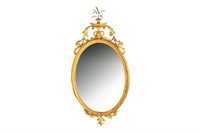 18th C ENGLISH CARVED GILTWOOD OVAL MIRROR