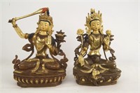 Pair of Bronze and Gold overlay Nepalese Goddesses