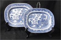 Antique English Ridgeway Blue & White Platters - 2