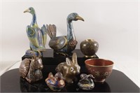 Cloisonne' animals, bowl, vase, goose