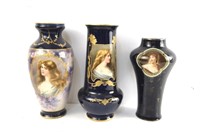 3 Fine porcelain portrait vases