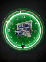 Vintage Neon Rolling Rock Clock - 18 1/2" Dia