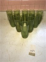 12 Green Vintage Hobnail Drinking Glasses