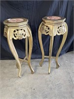 Pair of Ornate Marble Top Planters