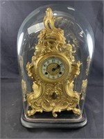 Antique French rococo revival gilt clock w/ key