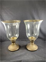 Pair of Brass&Glass Candleholders