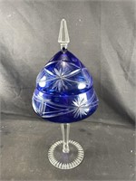 Cobalt Blue Bohemian cut covered compote
