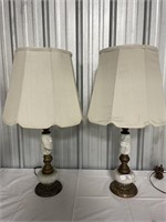 Pair  marble/brass mid century lamps