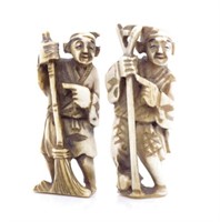Two antique carved ivory Netsuke figures