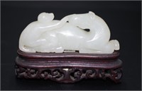 Chinese carved white jade monkey & horse figure