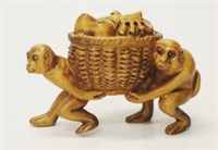 Japanese carved boxwood Monkeys netsuke