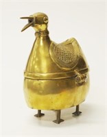 Large brass bird form lidded container