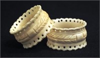 Pair carved antique Whalebone Napkin Rings